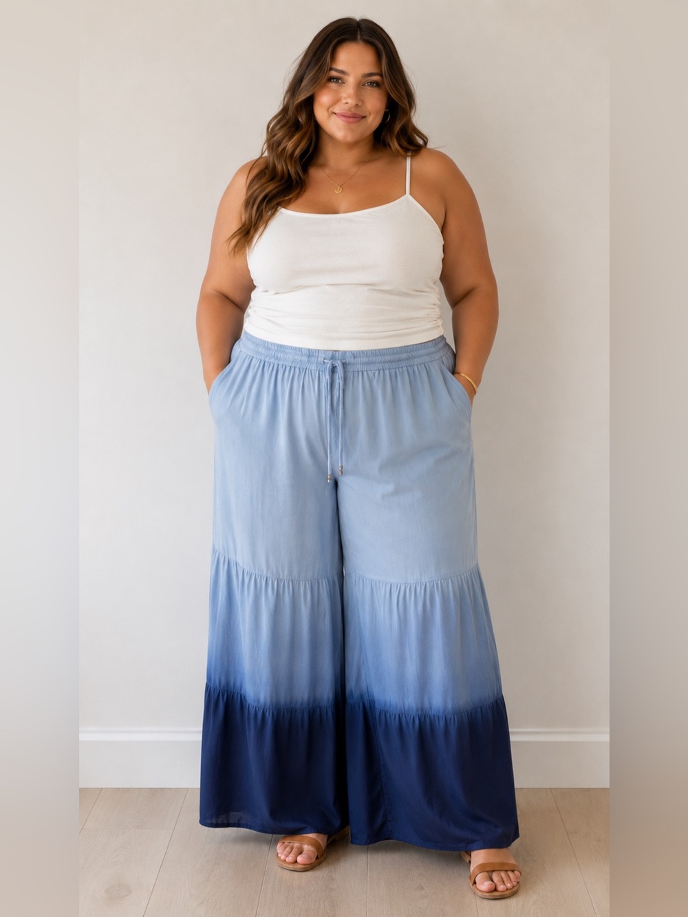 Cato Blue Ombré lightweight boho beachy wide leg chambray 18/20